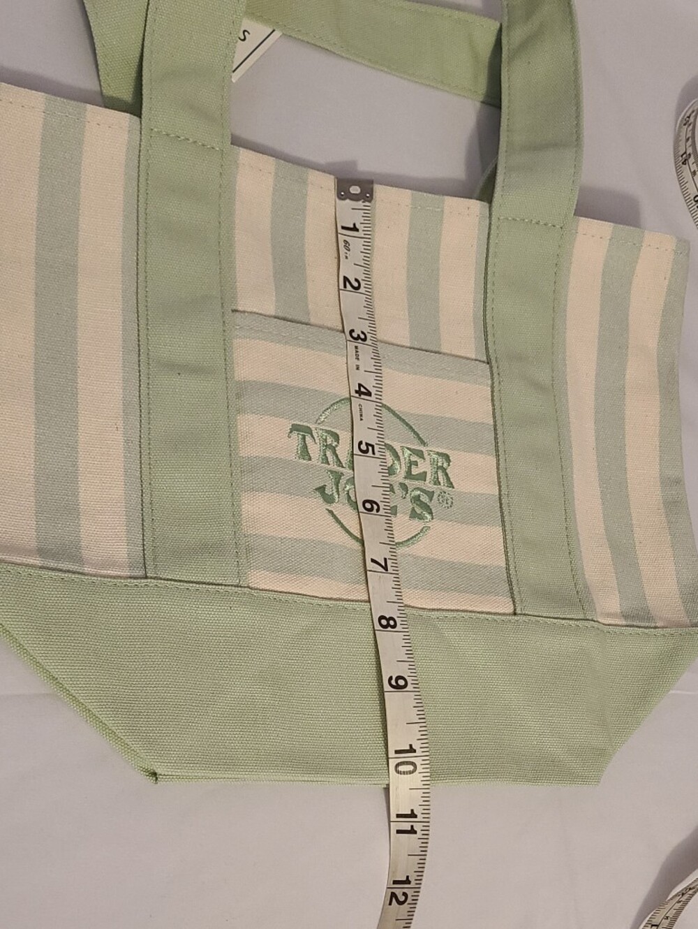 Trader Joe's Green Striped Mini Canvas Tote Bag - Picture 8 of 9